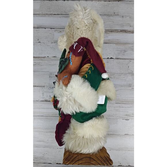 Vintage Kmart Trim A Home Plush Bear 15" Christmas Decoration Wood Base No Tag - Picture 4 of 13